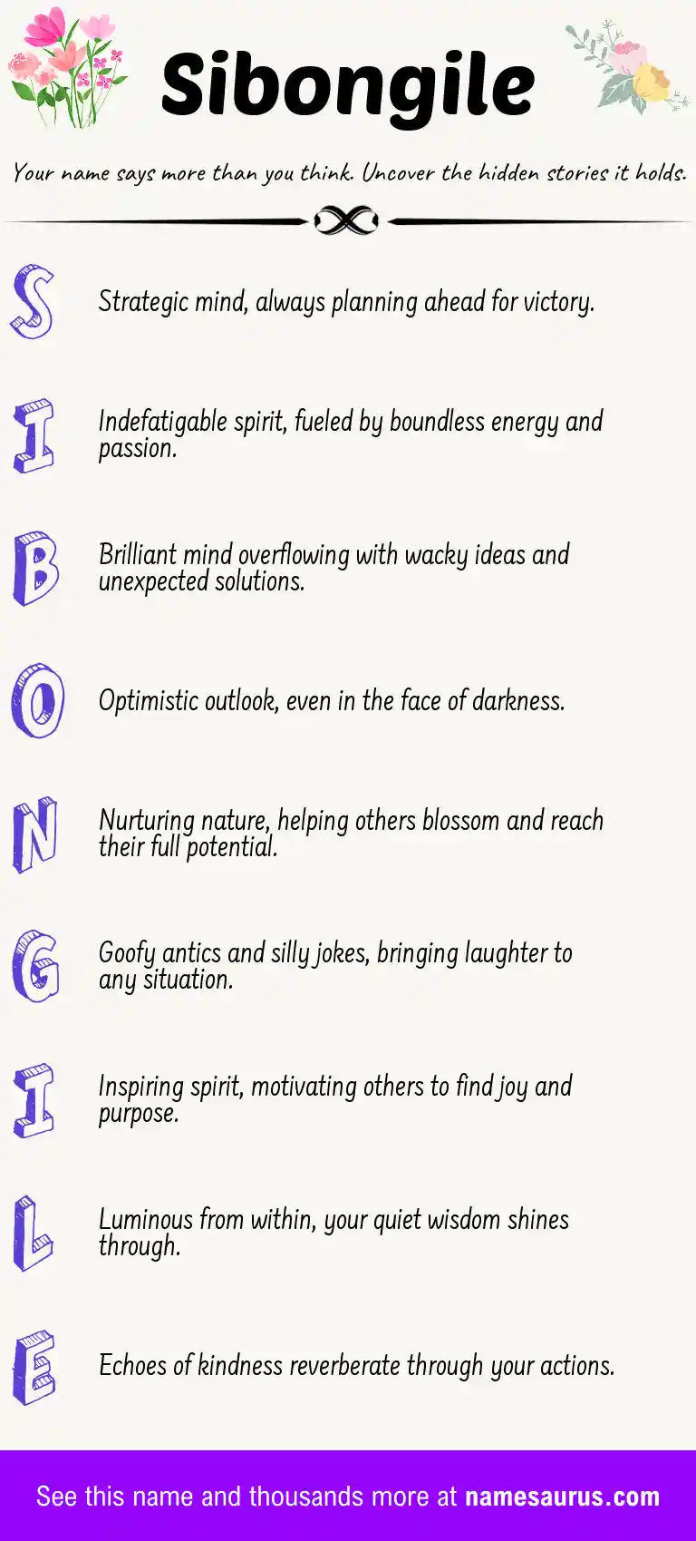 Acrostic poem about Sibongile.