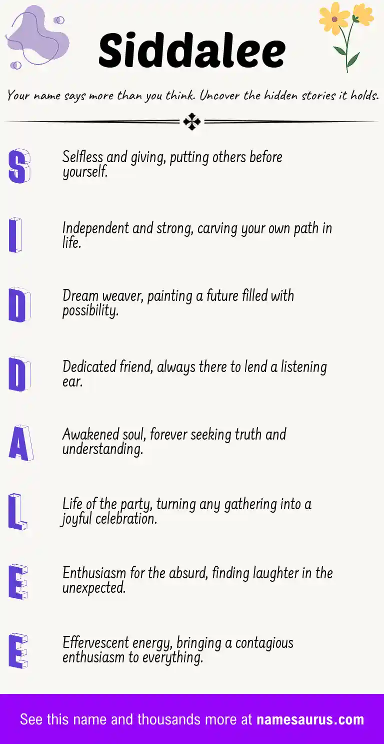 Acrostic poem about Siddalee.