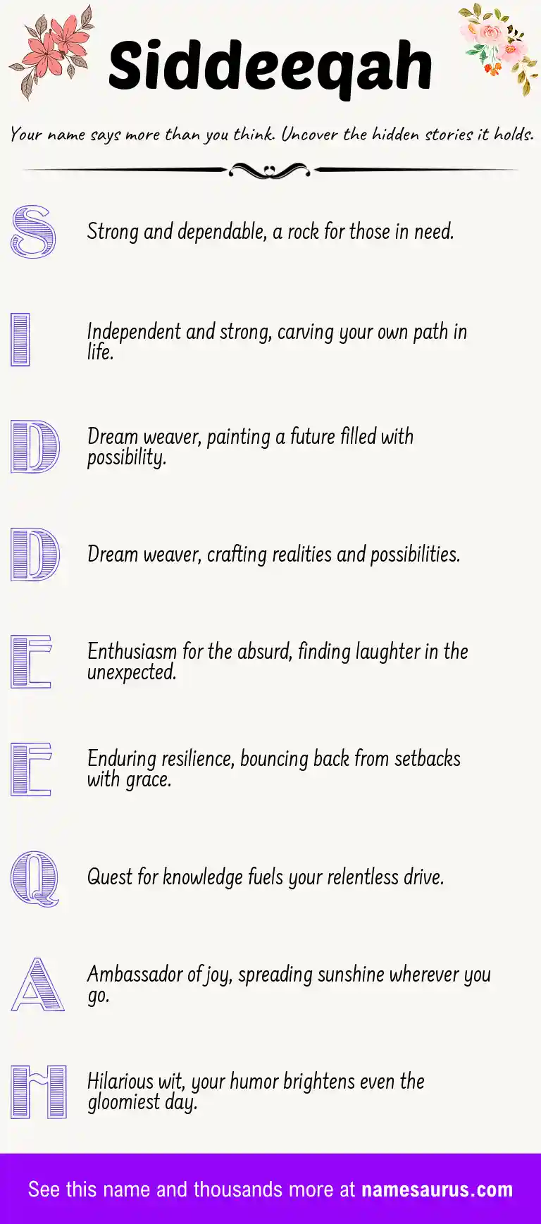 Acrostic poem about Siddeeqah.