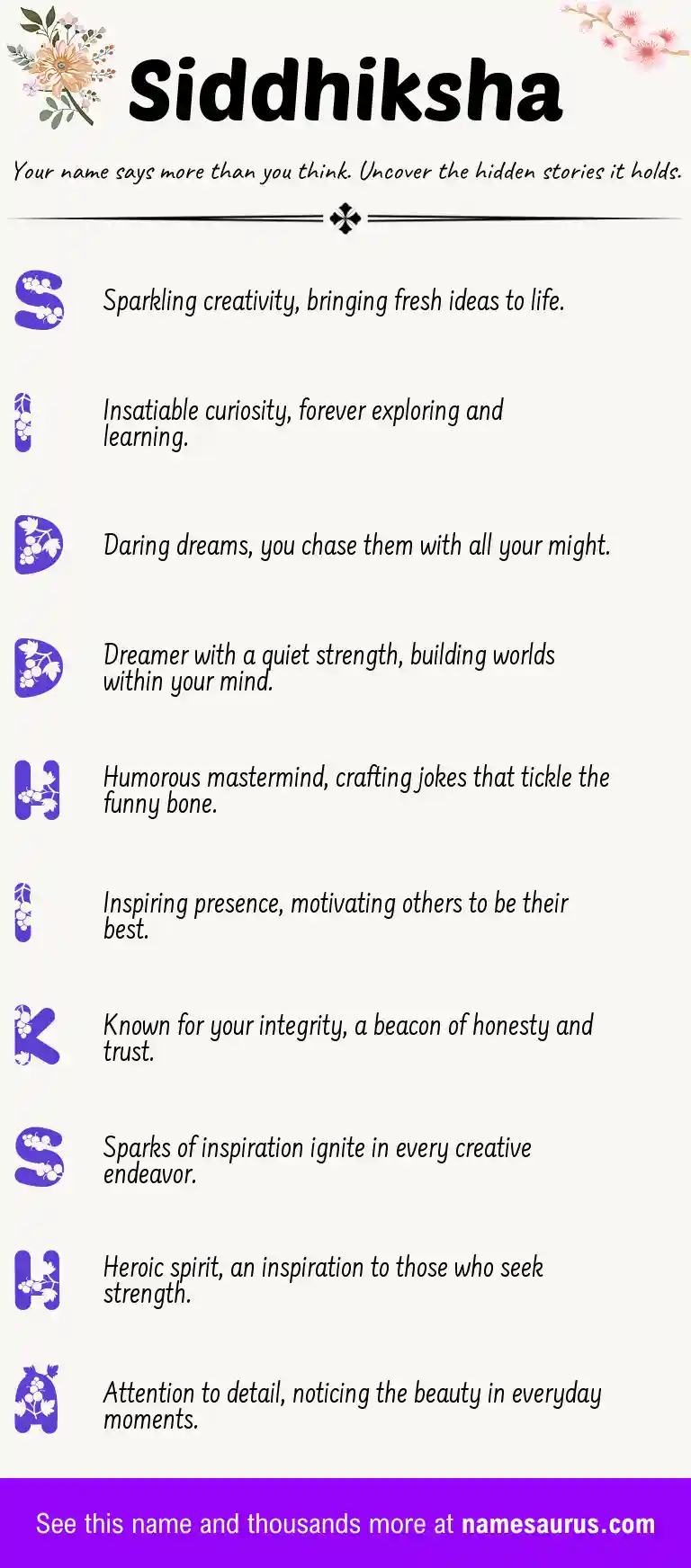 Acrostic poem about Siddhiksha.