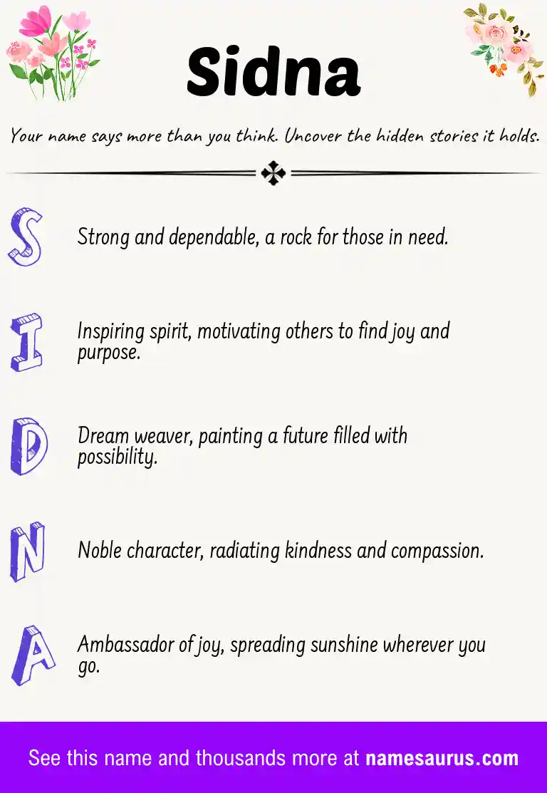 Acrostic poem about Sidna.