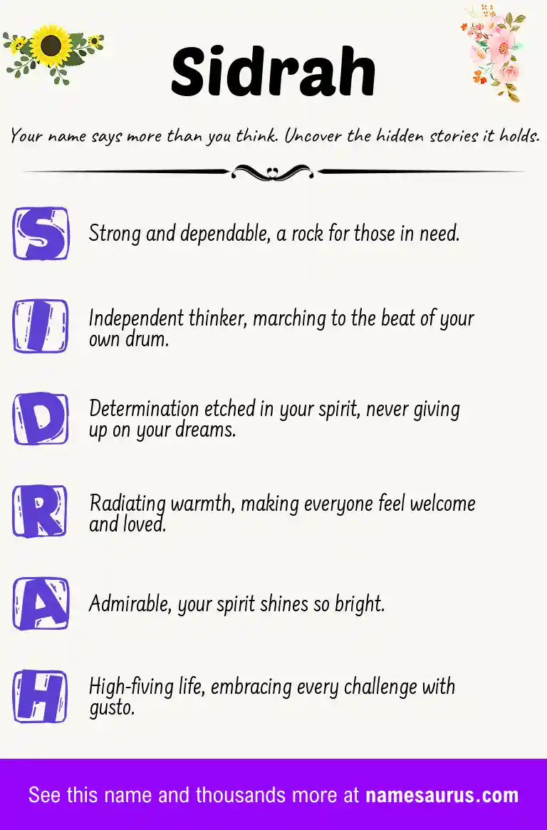 Acrostic poem about Sidrah.