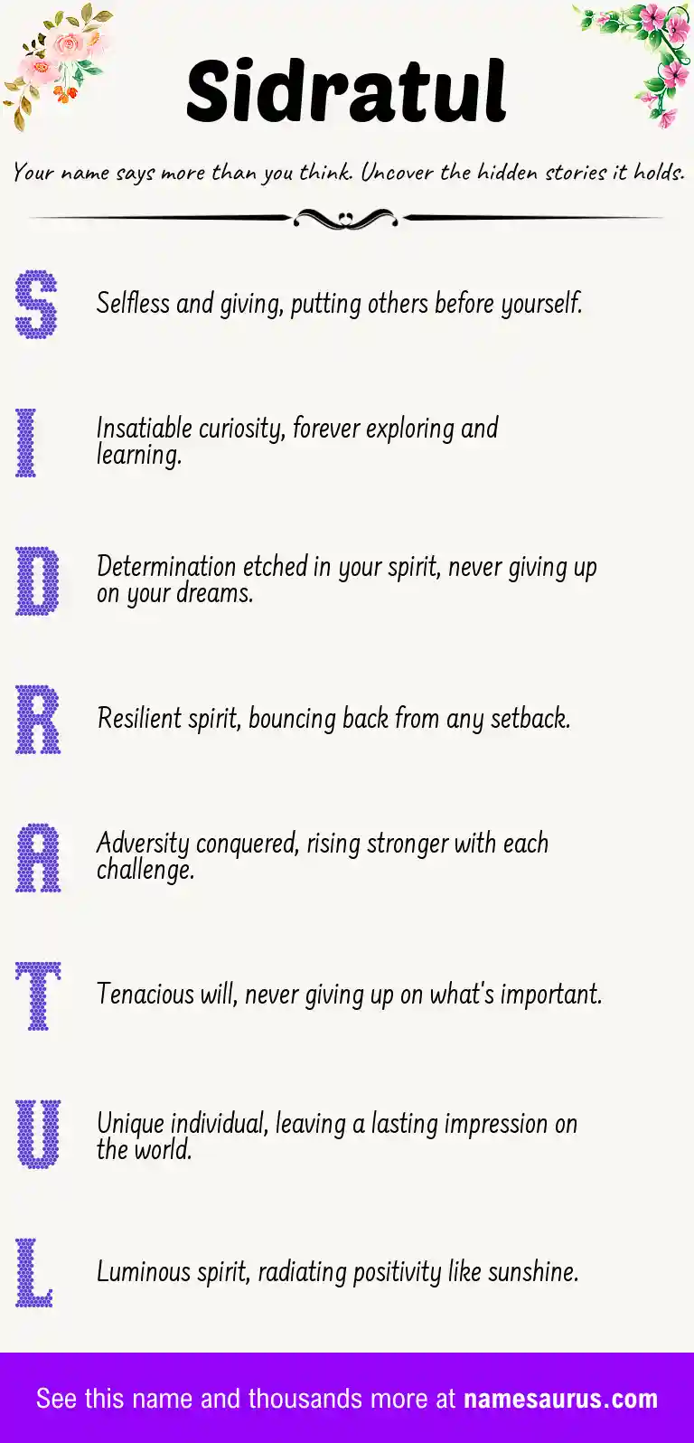 Acrostic poem about Sidratul.