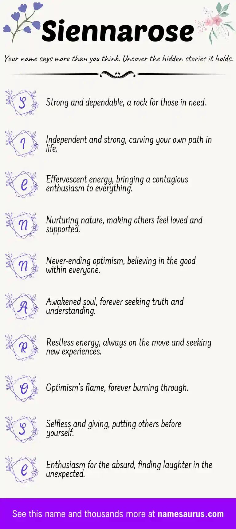 Acrostic poem about Siennarose.