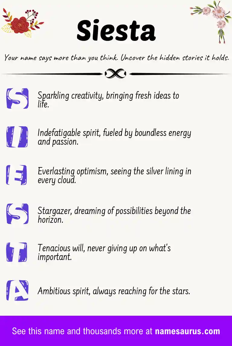 Acrostic poem about Siesta.