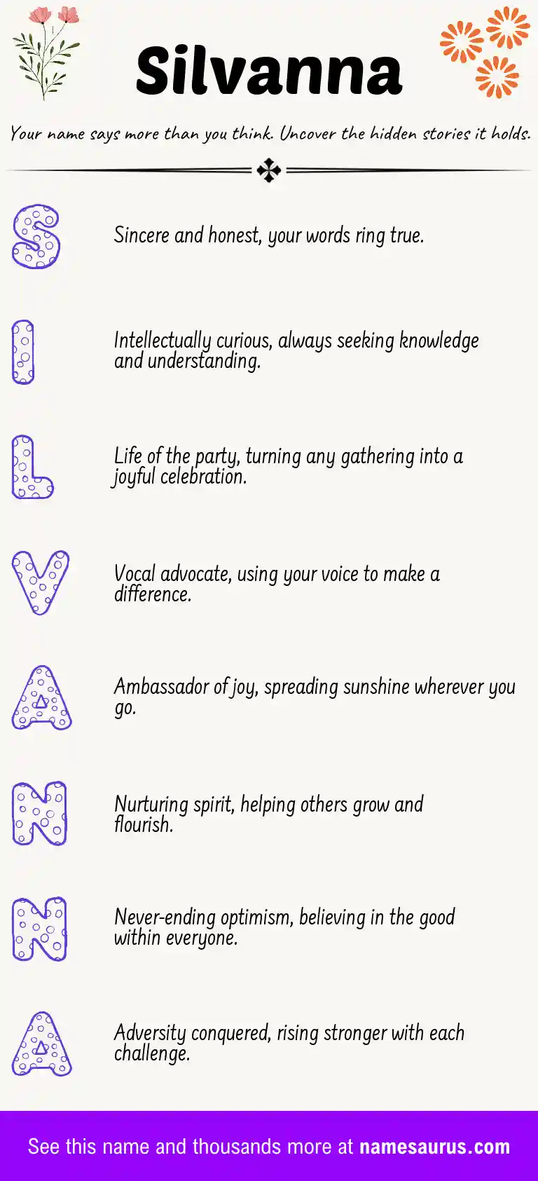 Acrostic poem about Silvanna.