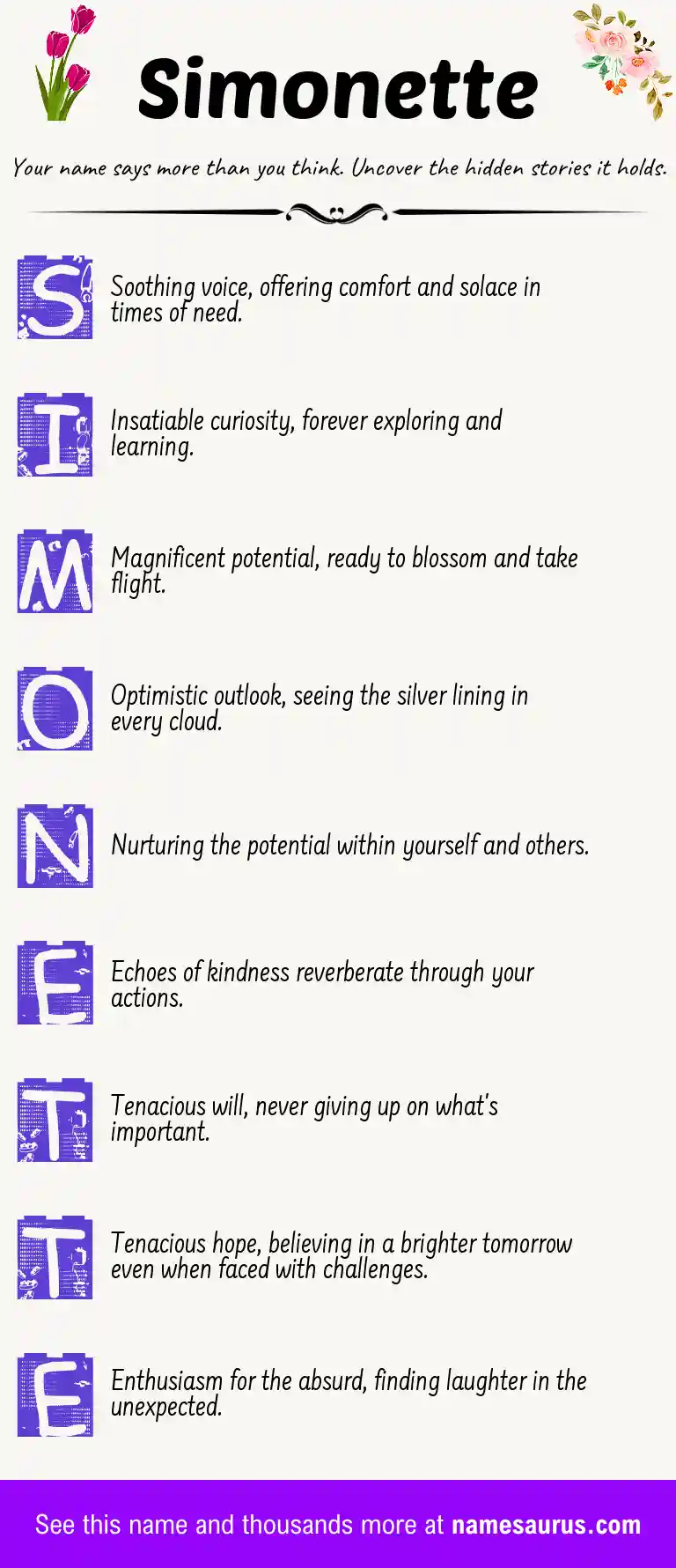 Acrostic poem about Simonette.
