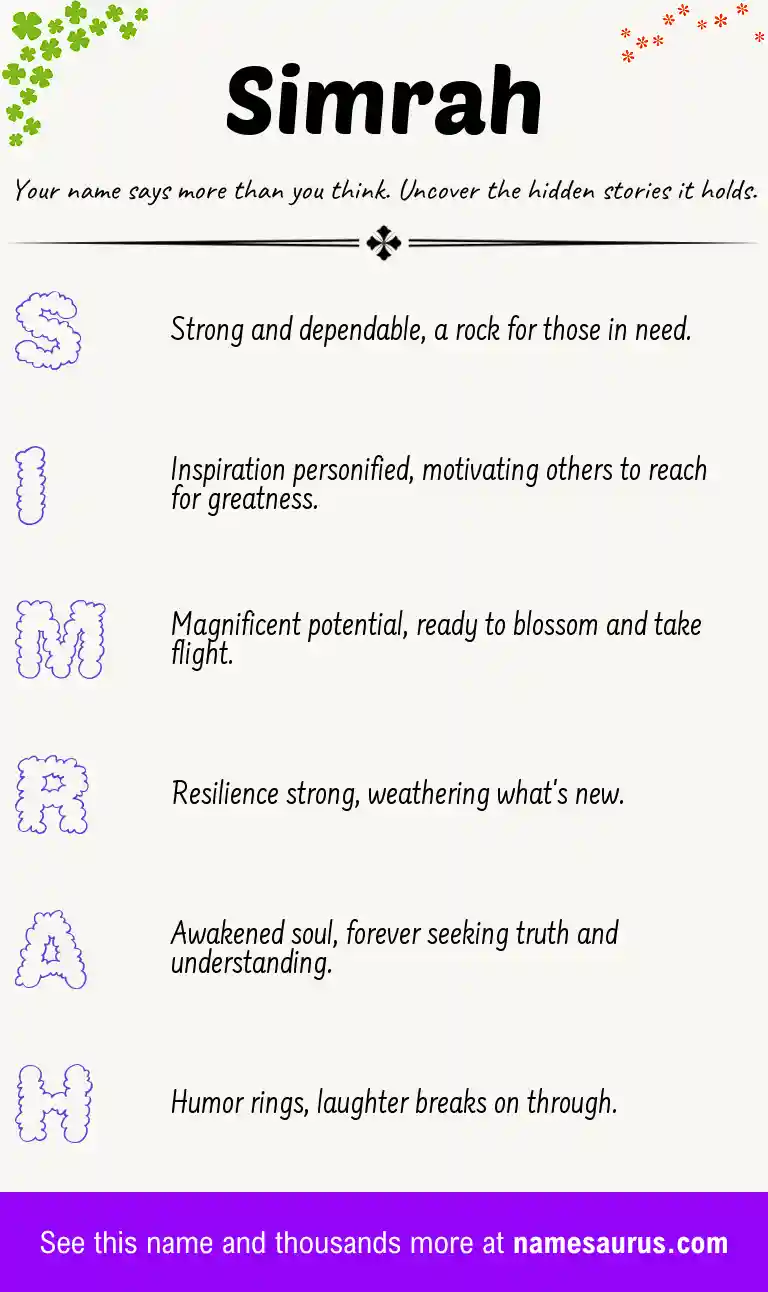 Acrostic poem about Simrah.