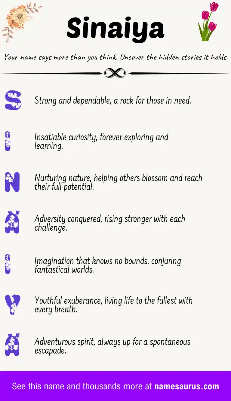 Acrostic poem about Sinaiya.