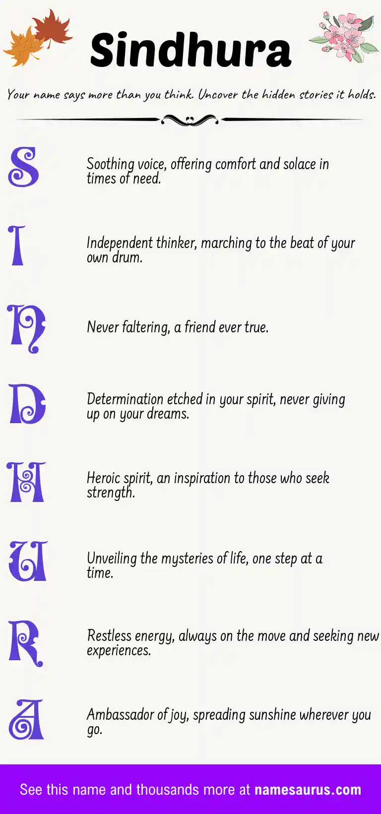 Acrostic poem about Sindhura.