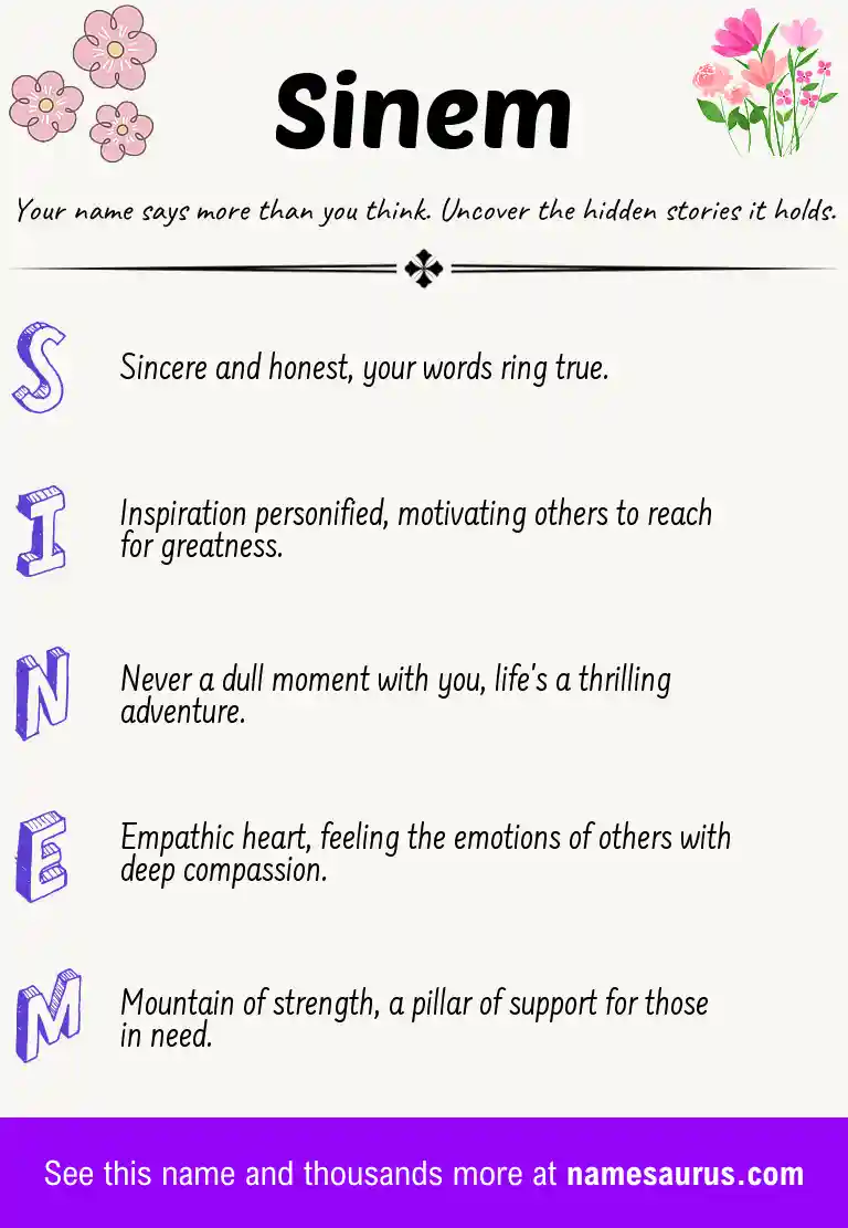 Acrostic poem about Sinem.