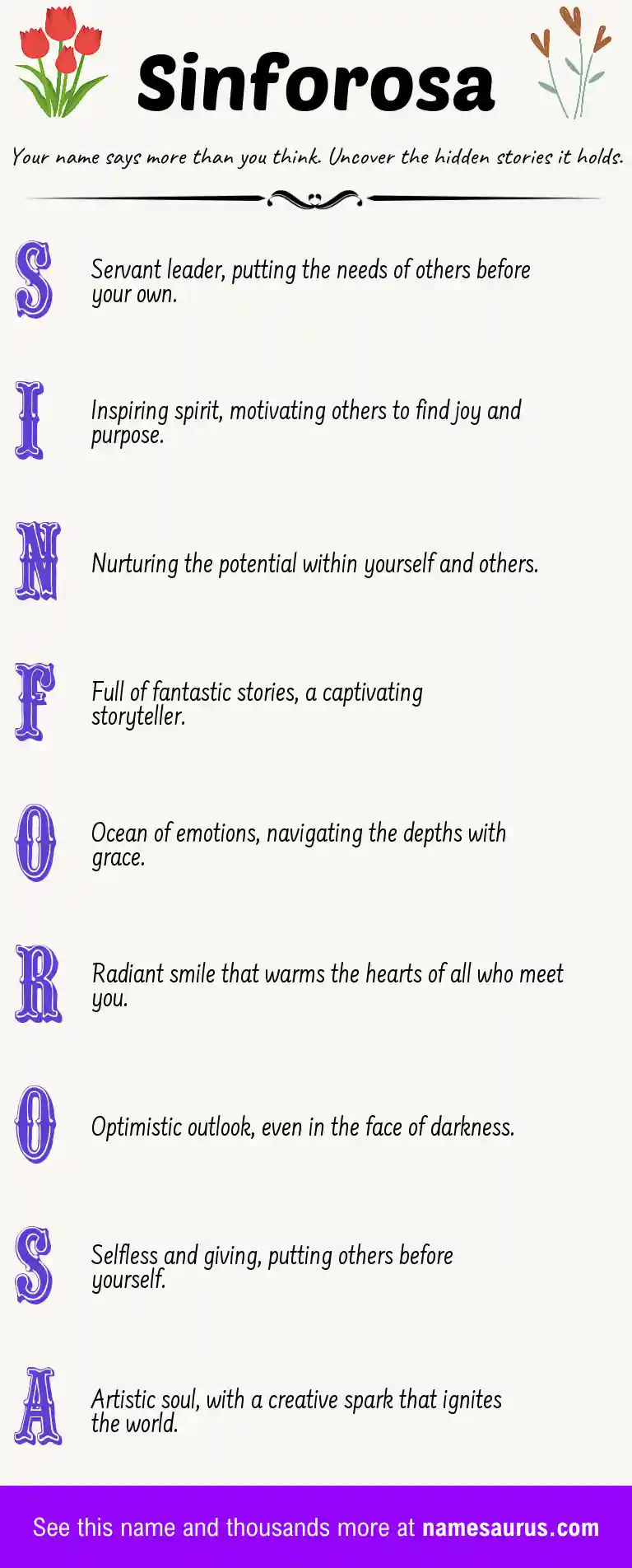 Acrostic poem about Sinforosa.