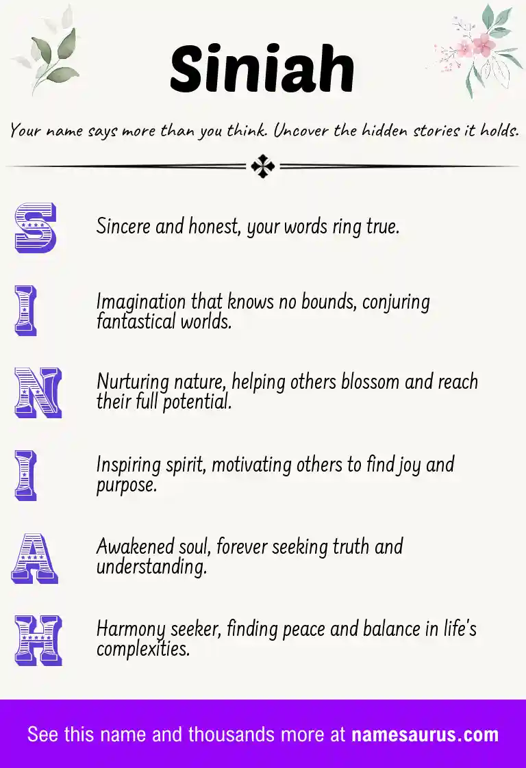 Acrostic poem about Siniah.