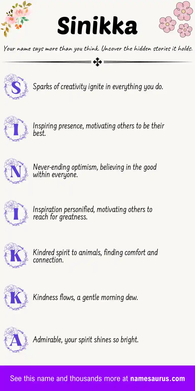Acrostic poem about Sinikka.