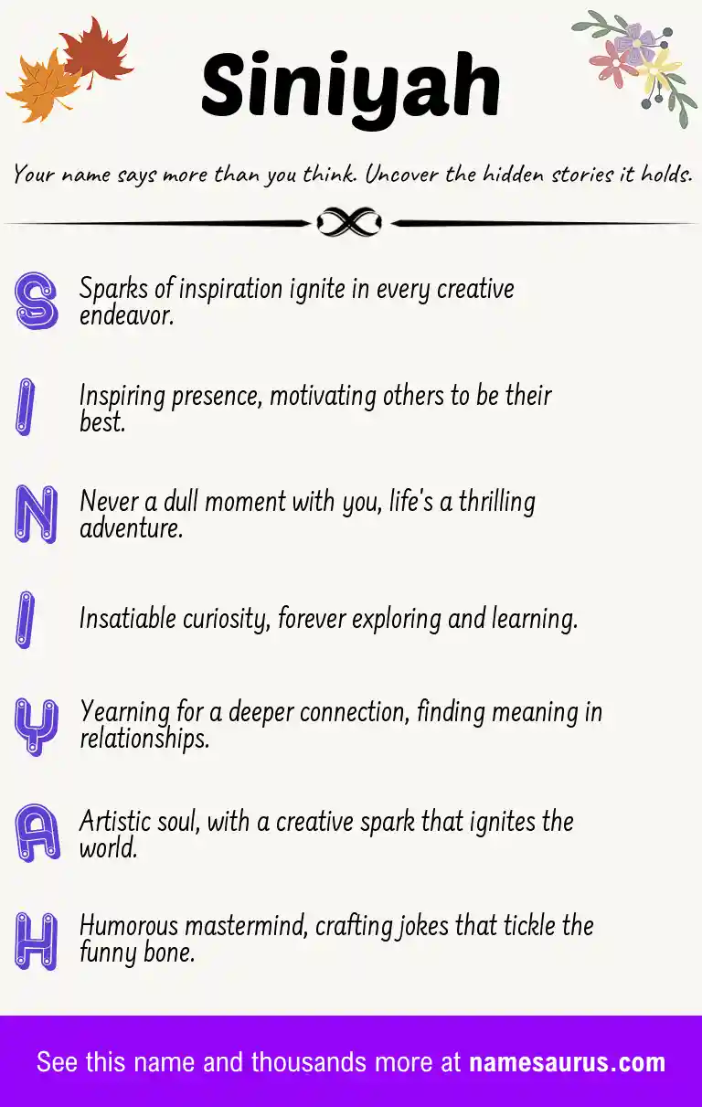 Acrostic poem about Siniyah.