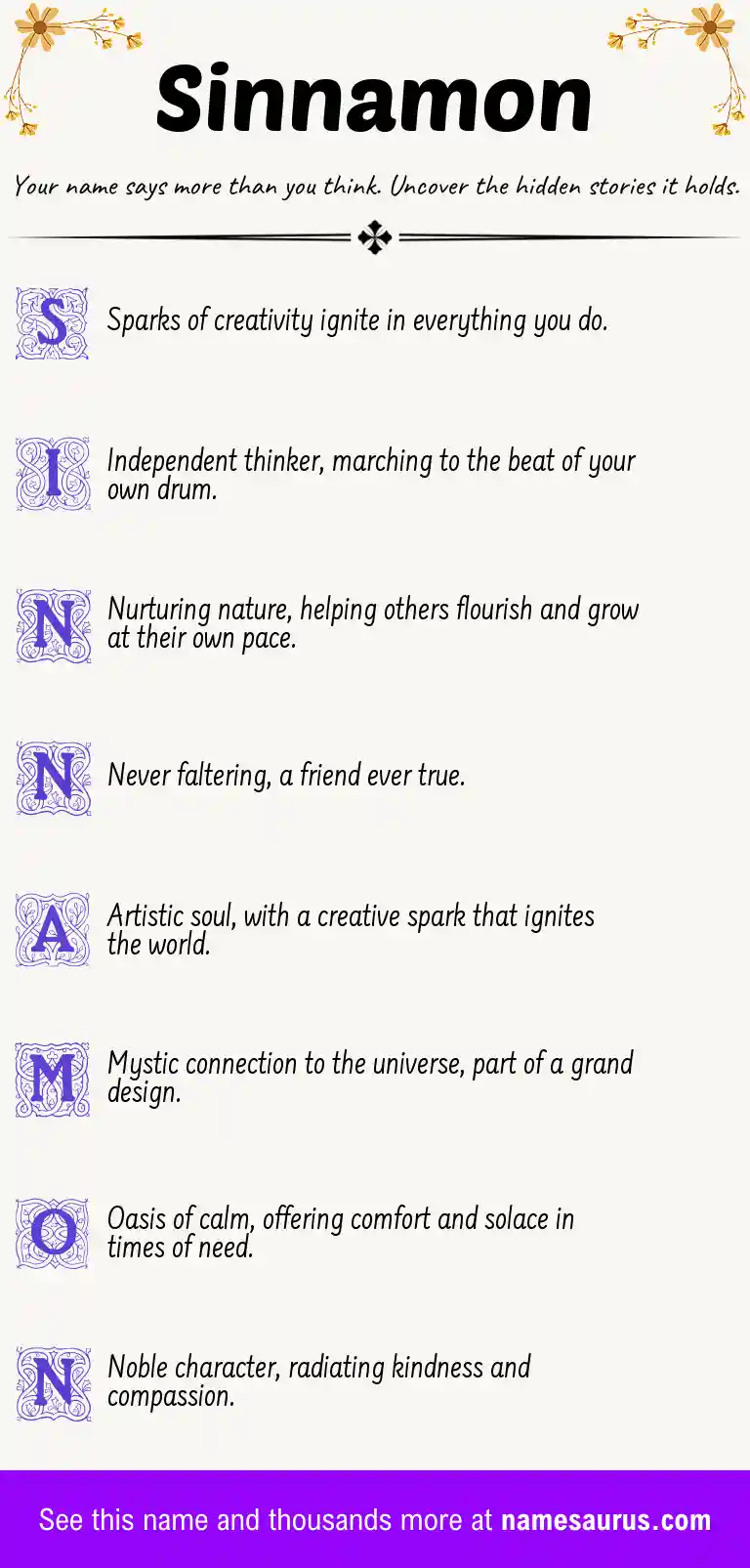 Acrostic poem about Sinnamon.