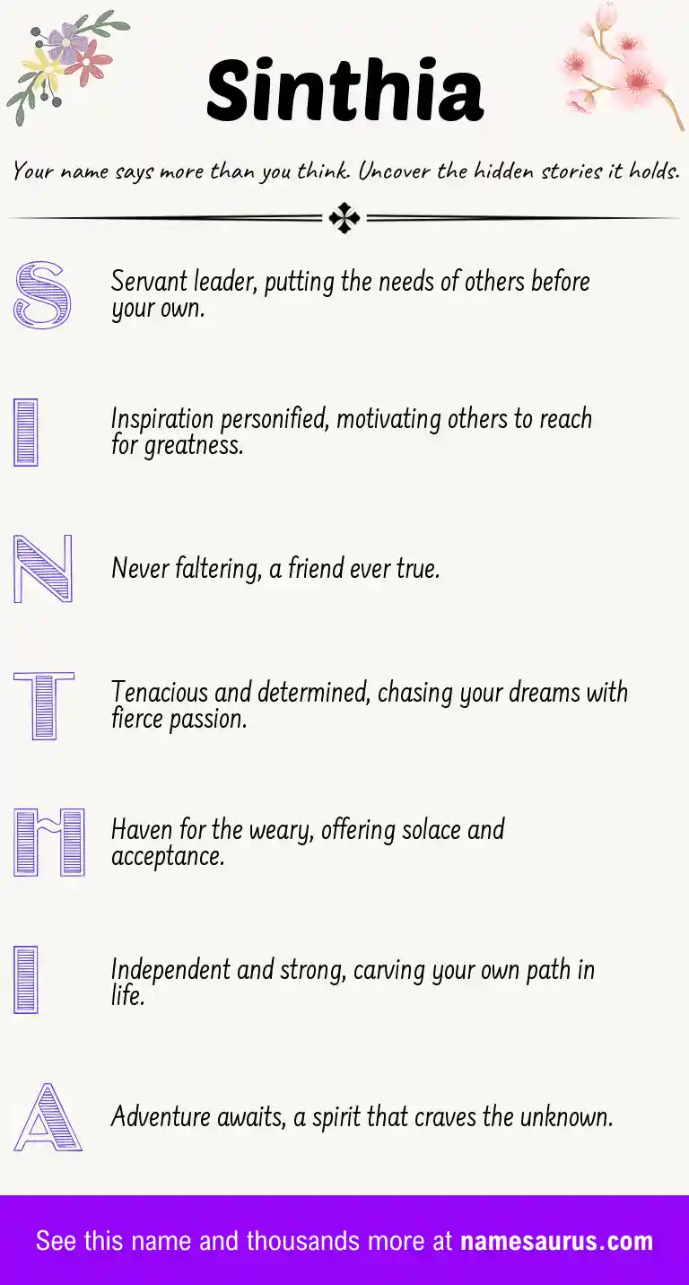 Acrostic poem about Sinthia.