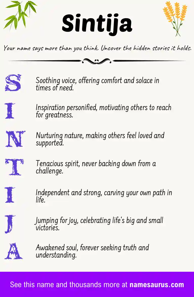 Acrostic poem about Sintija.