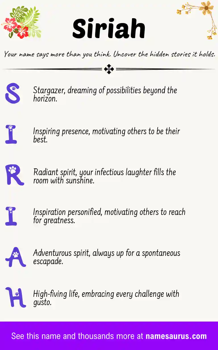 Acrostic poem about Siriah.