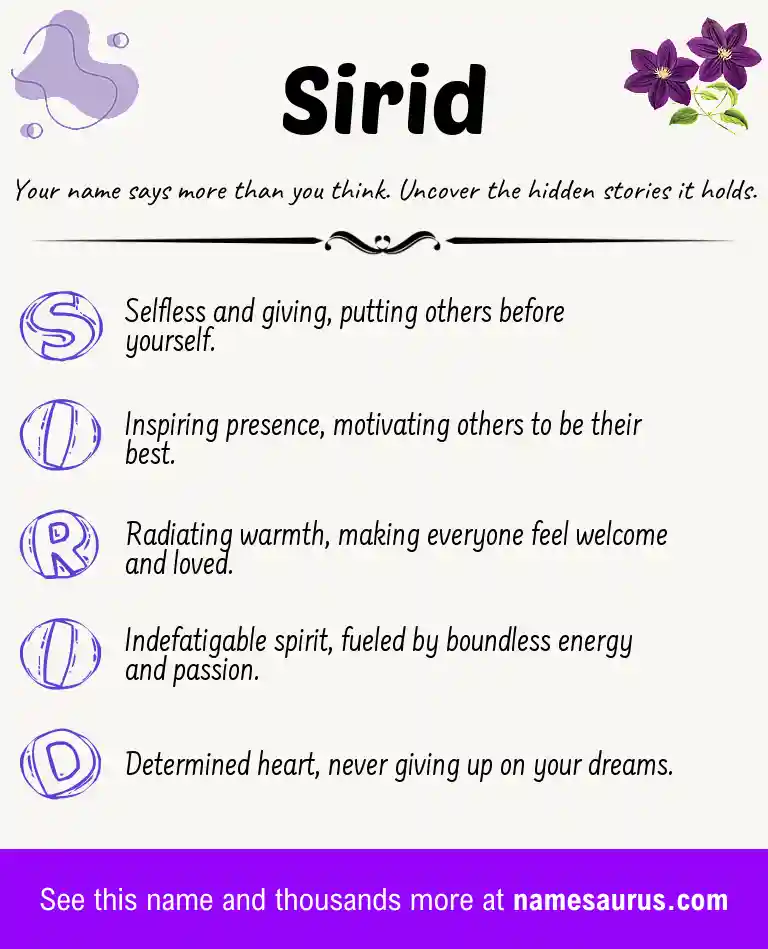 Acrostic poem about Sirid.