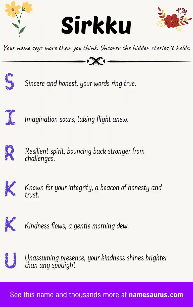 Acrostic poem about Sirkku.