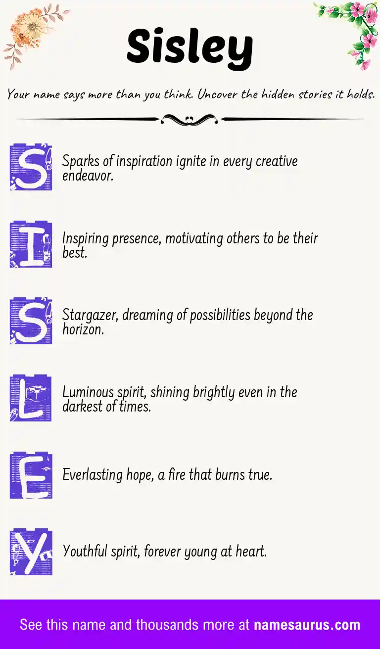 Acrostic poem about Sisley.