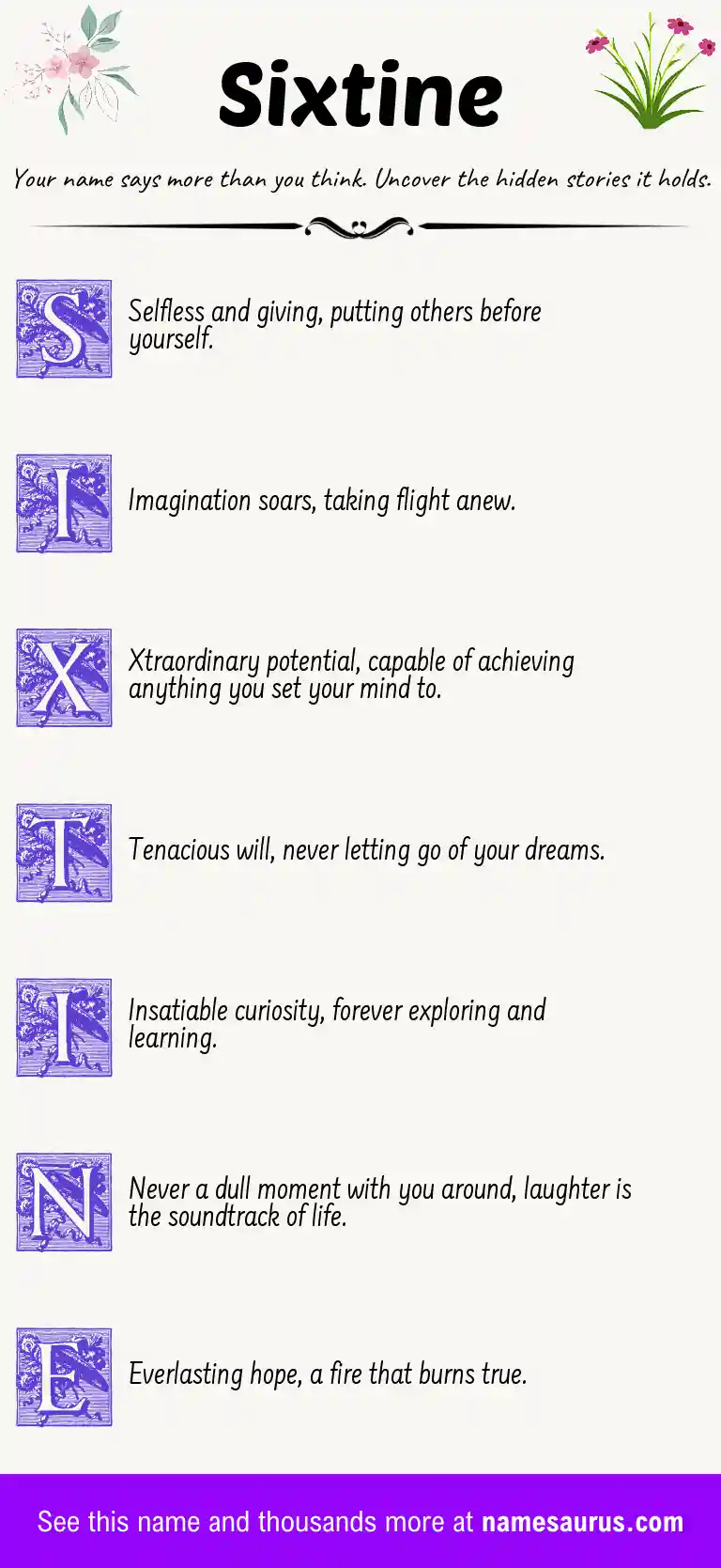 Acrostic poem about Sixtine.