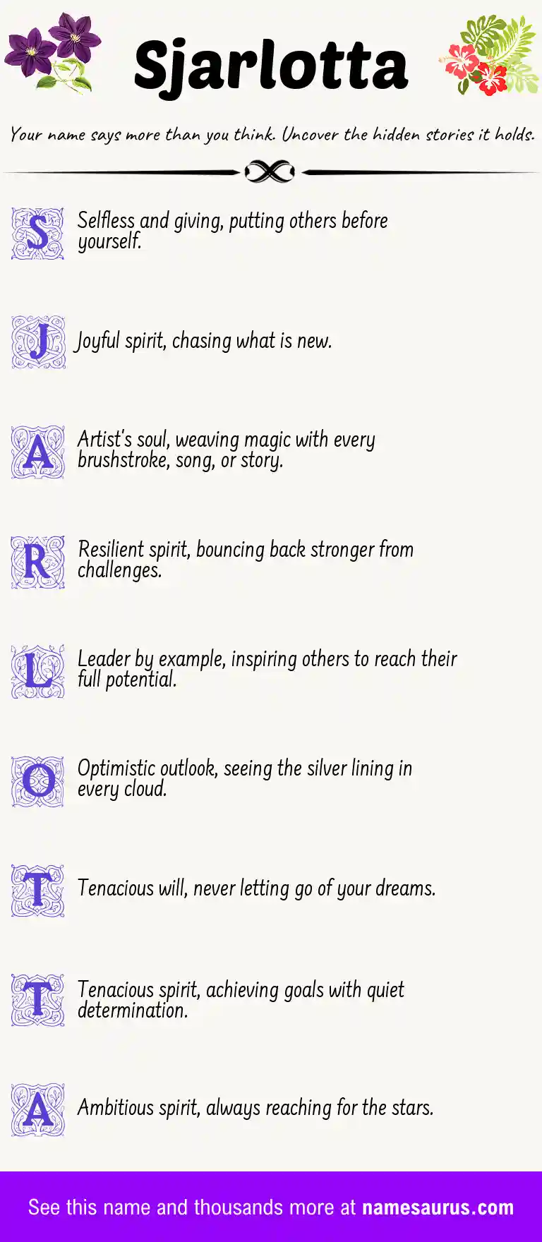 Acrostic poem about Sjarlotta.