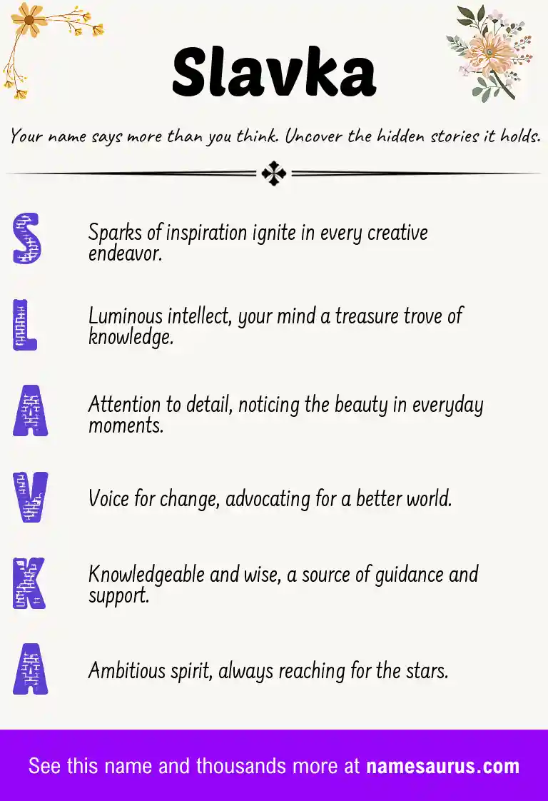 Acrostic poem about Slavka.