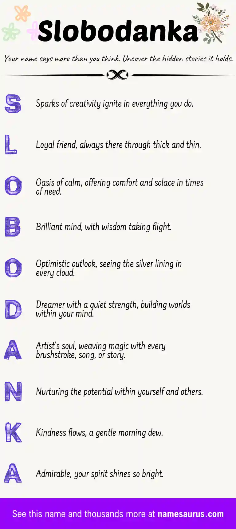 Acrostic poem about Slobodanka.