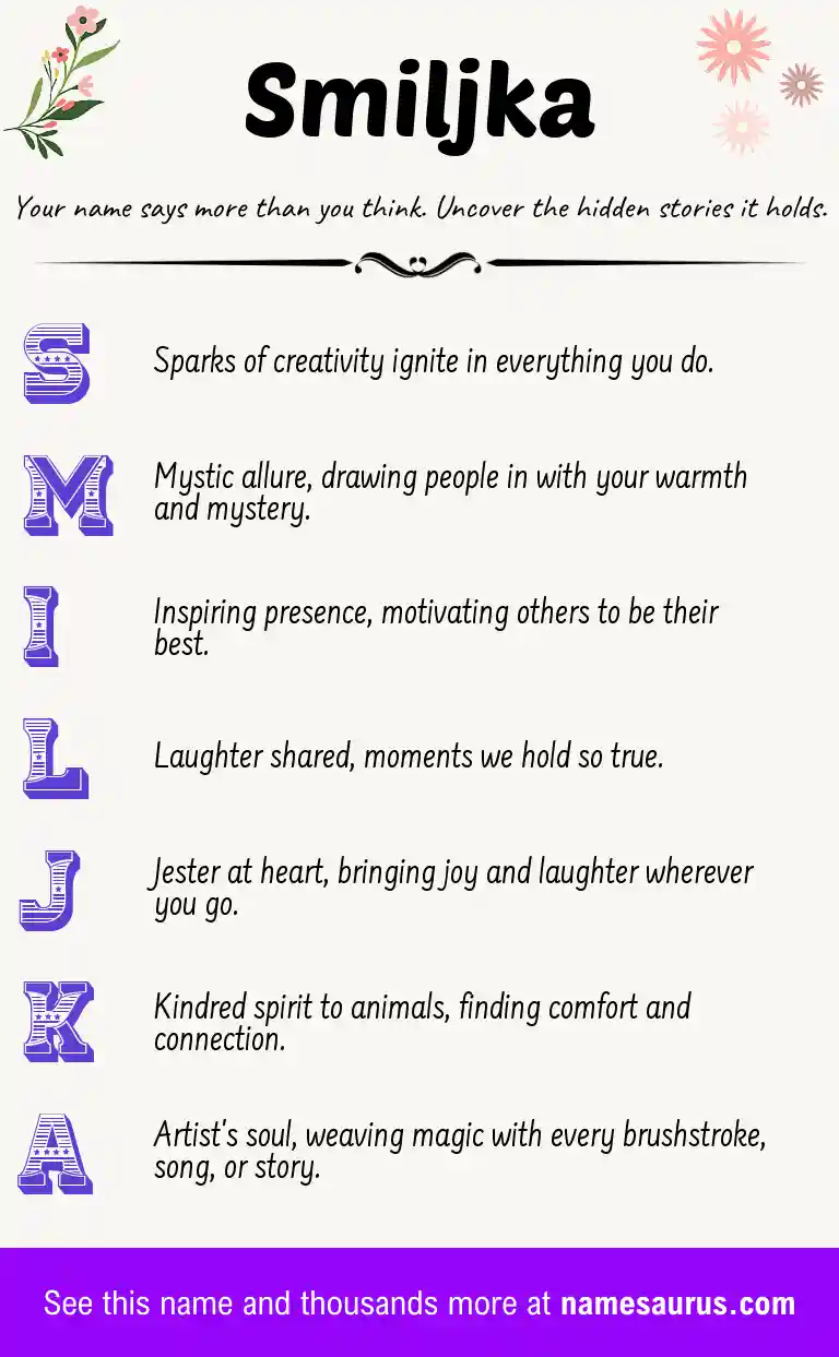 Acrostic poem about Smiljka.