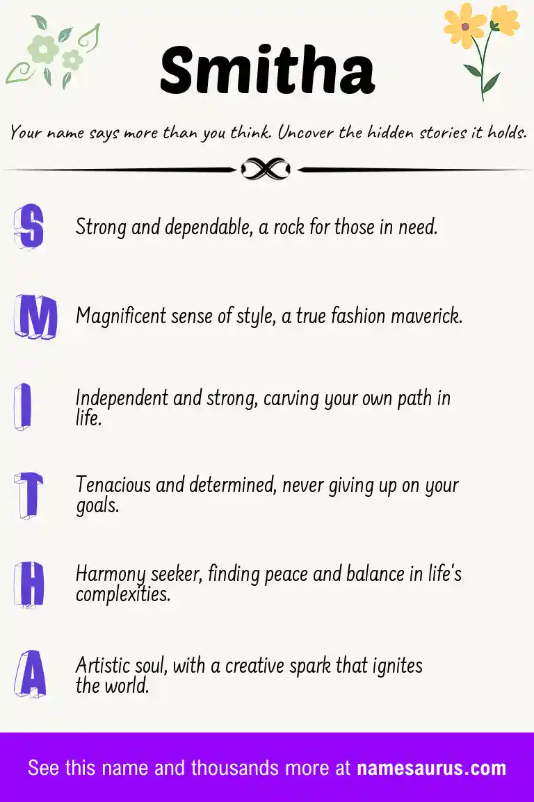 Acrostic poem about Smitha.