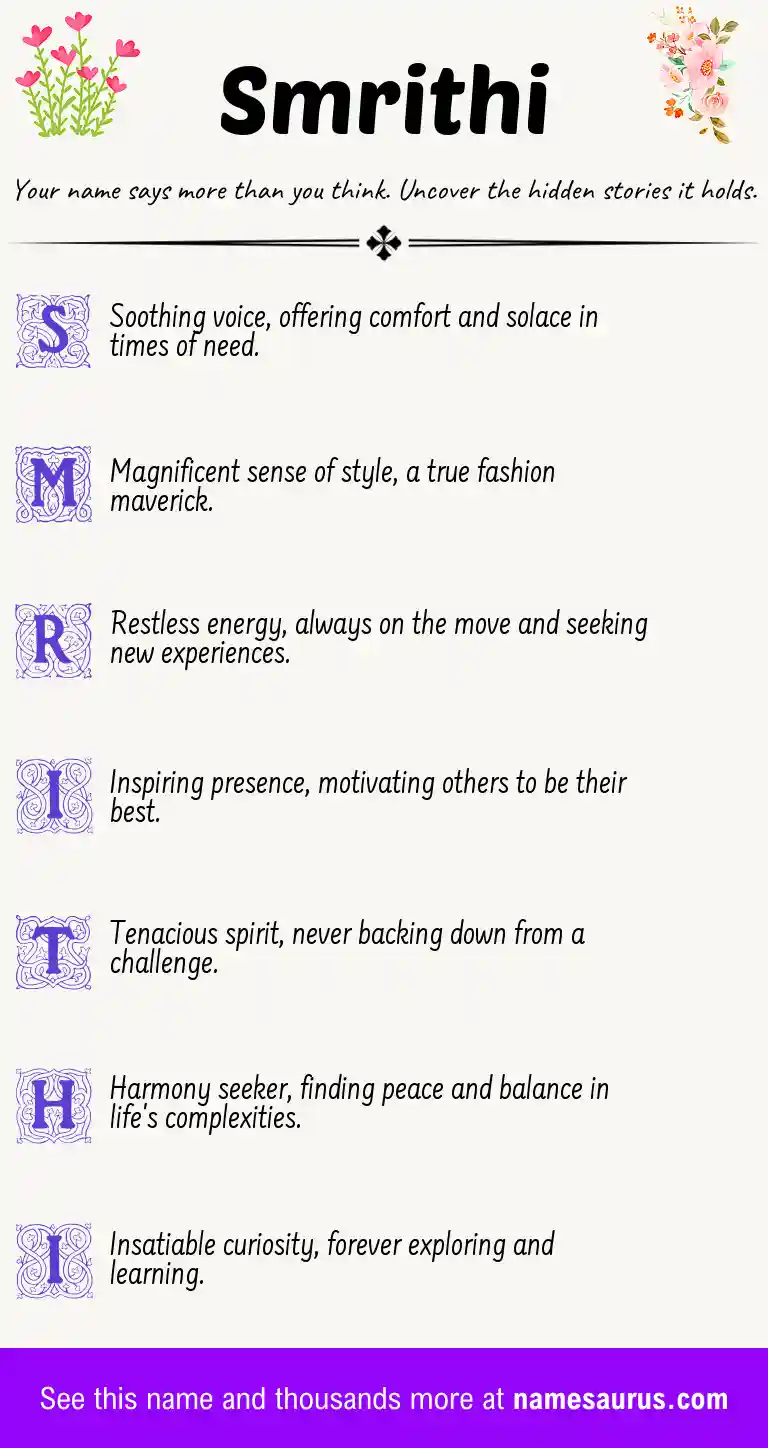 Acrostic poem about Smrithi.