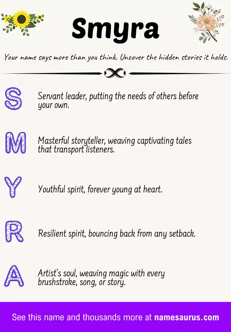 Acrostic poem about Smyra.