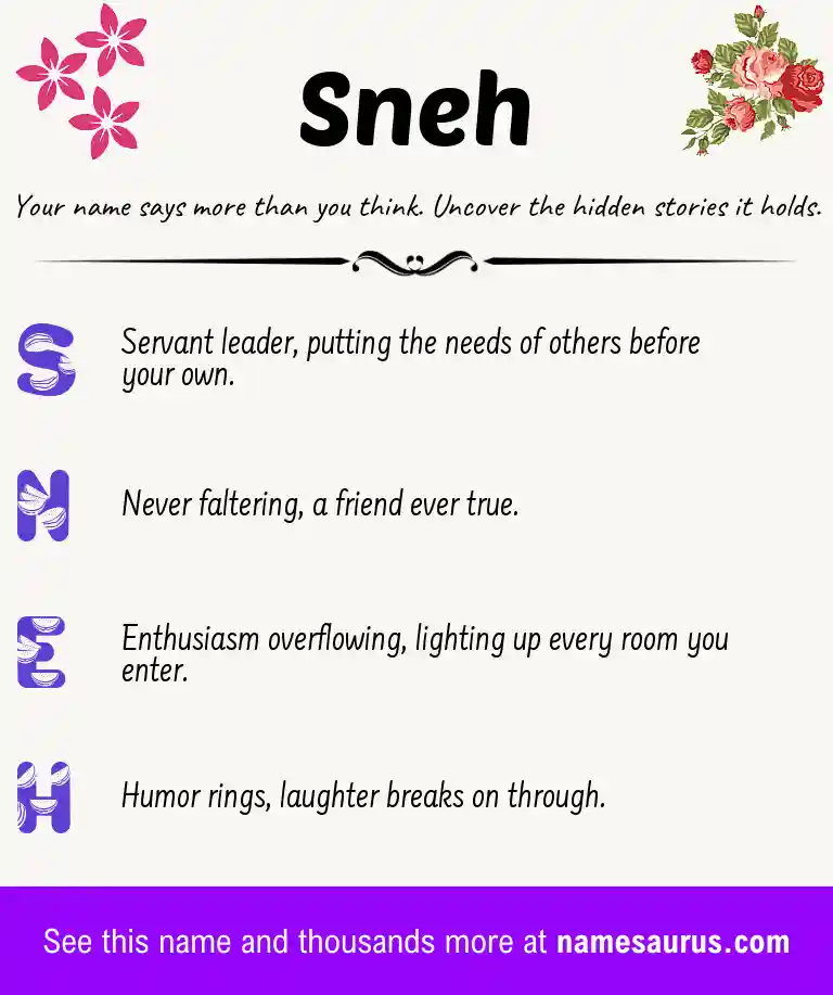 Acrostic poem about Sneh.