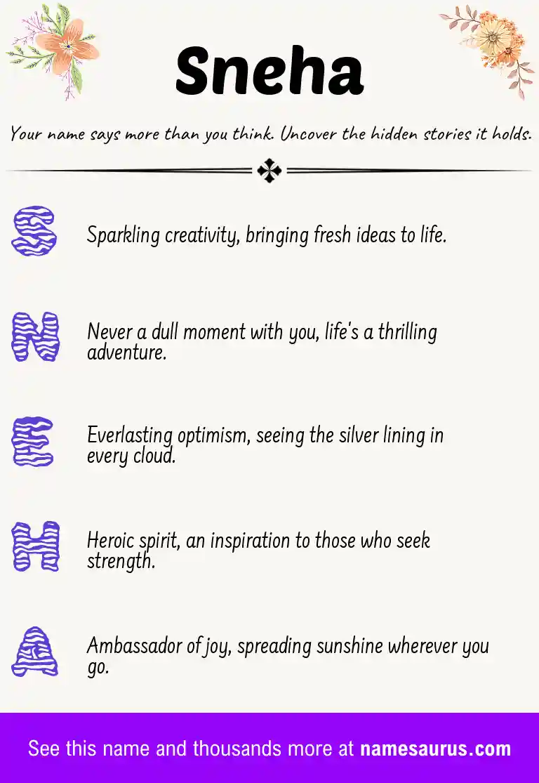 Acrostic poem about Sneha.