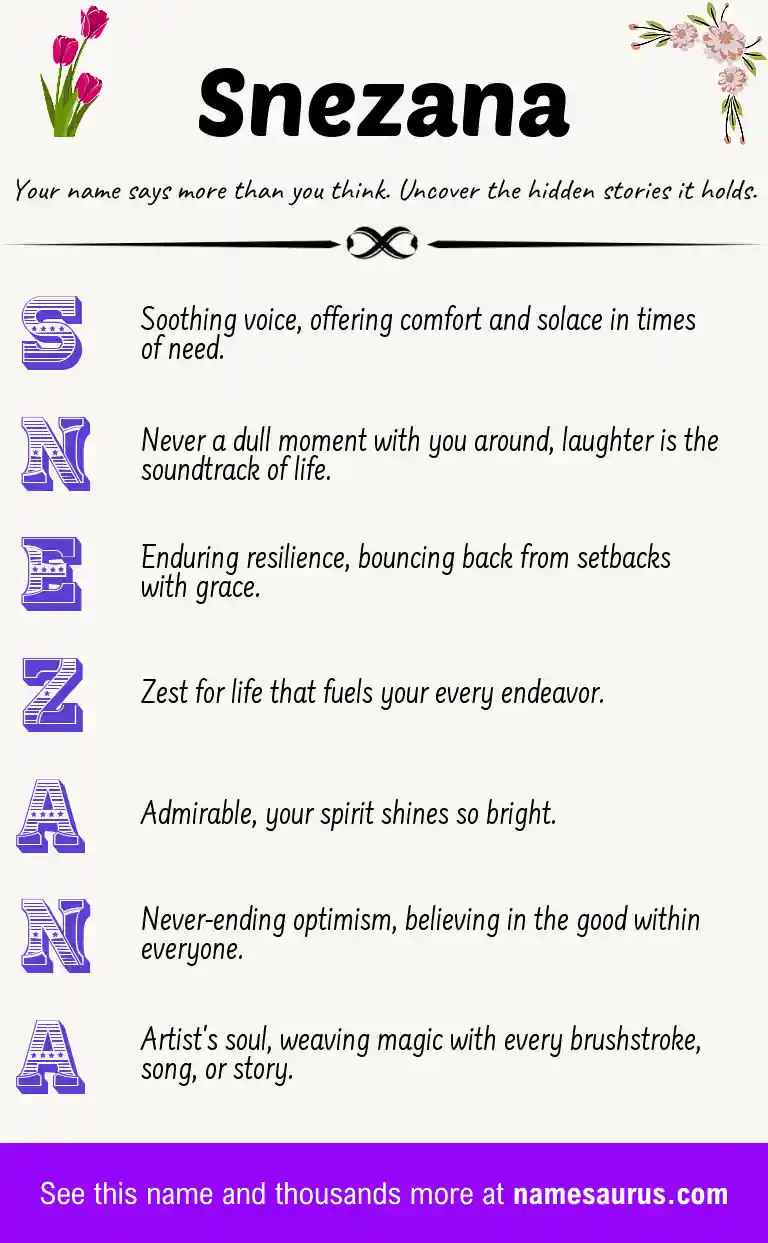 Acrostic poem about Snezana.