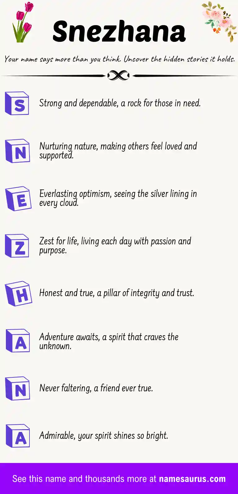 Acrostic poem about Snezhana.