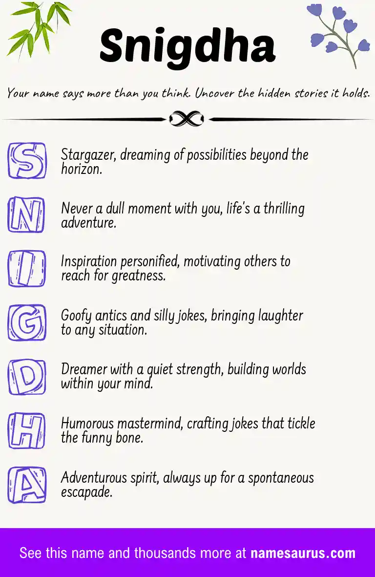Acrostic poem about Snigdha.
