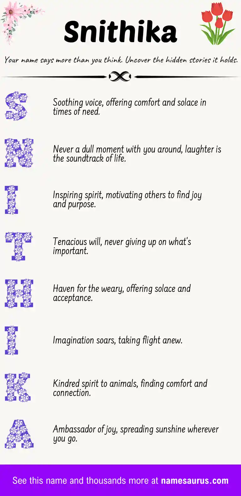 Acrostic poem about Snithika.