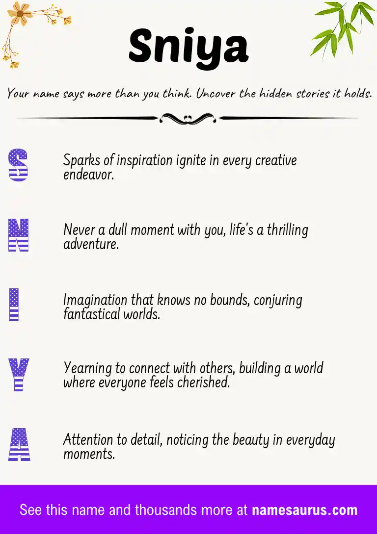 Acrostic poem about Sniya.