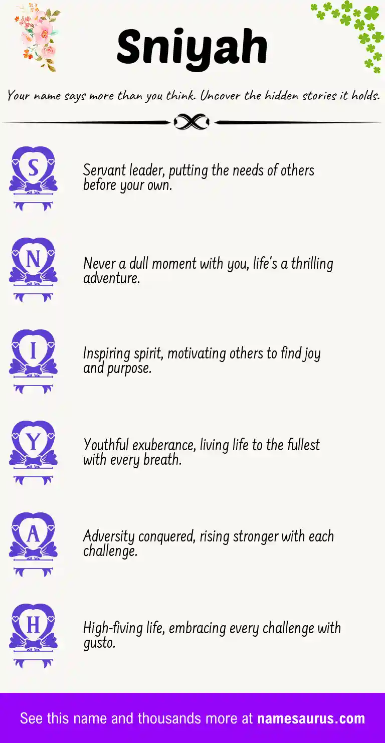 Acrostic poem about Sniyah.