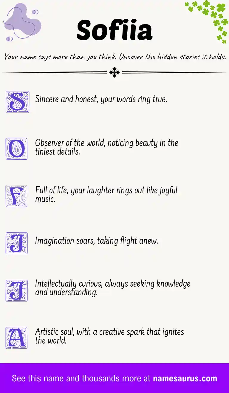 Acrostic poem about Sofiia.