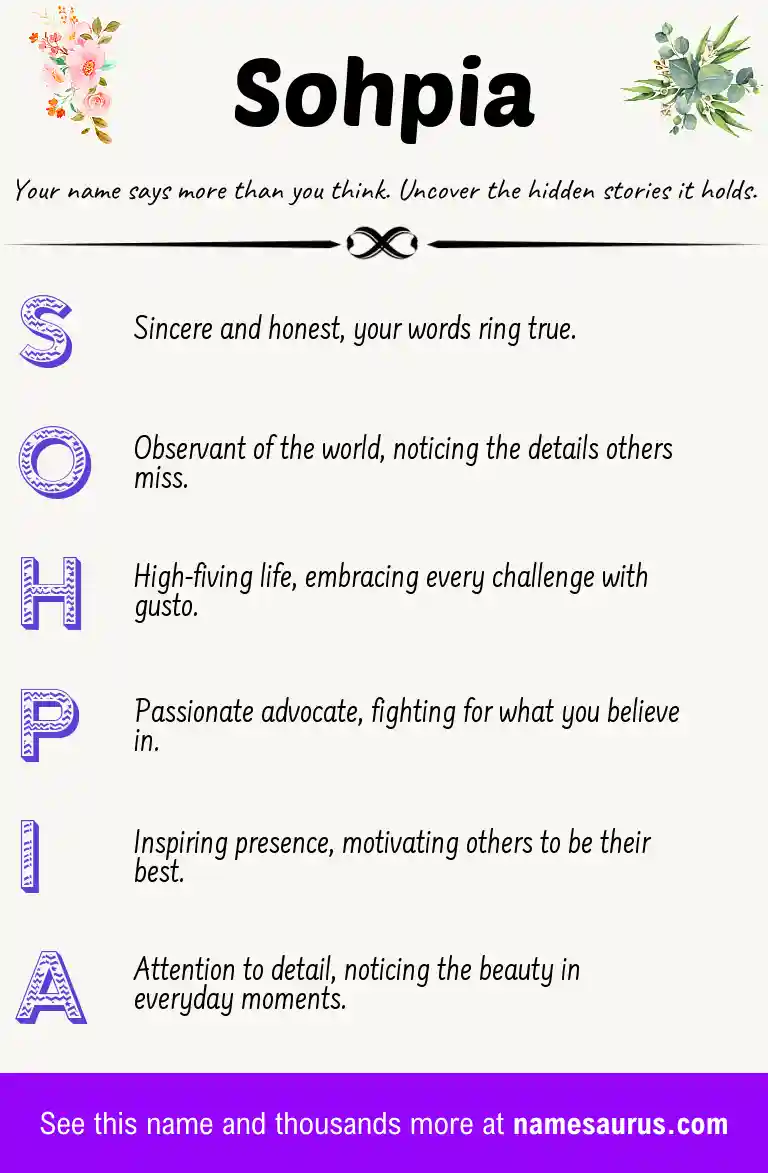 Acrostic poem about Sohpia.