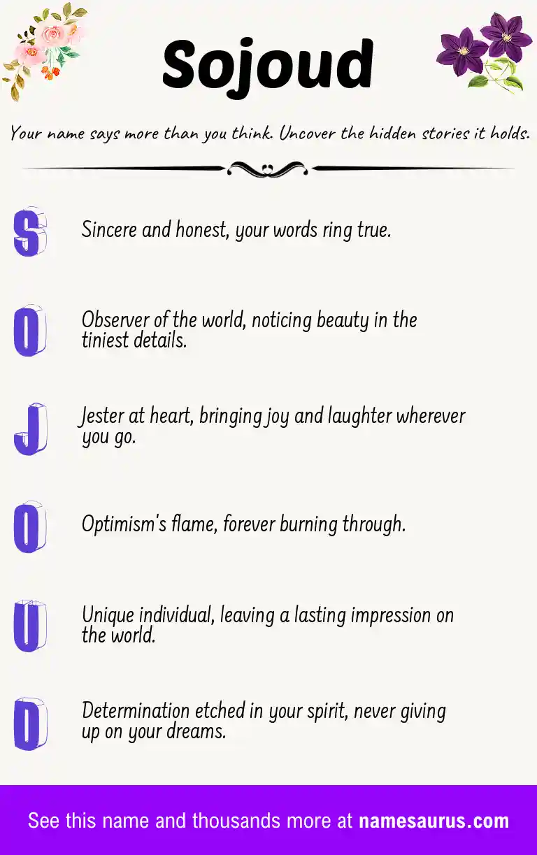 Acrostic poem about Sojoud.