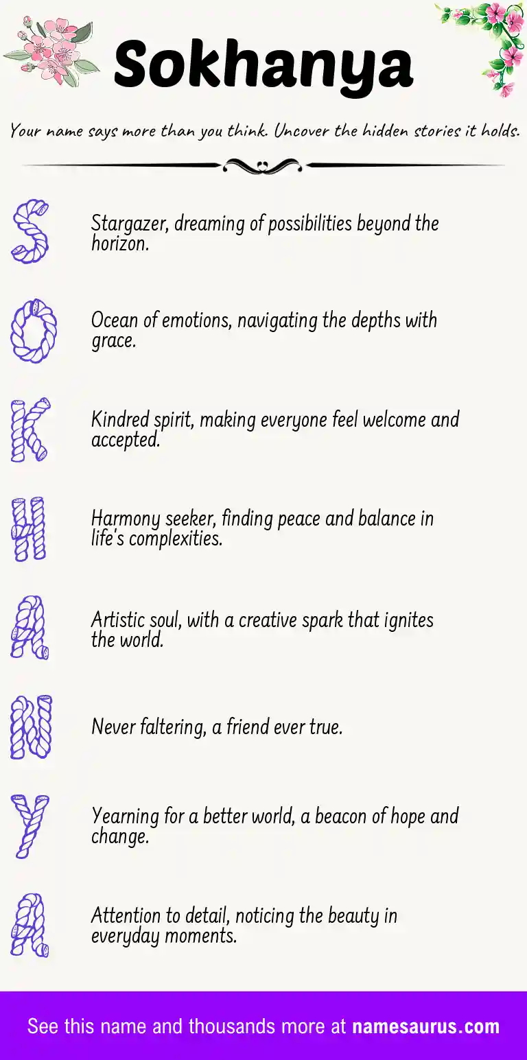 Acrostic poem about Sokhanya.