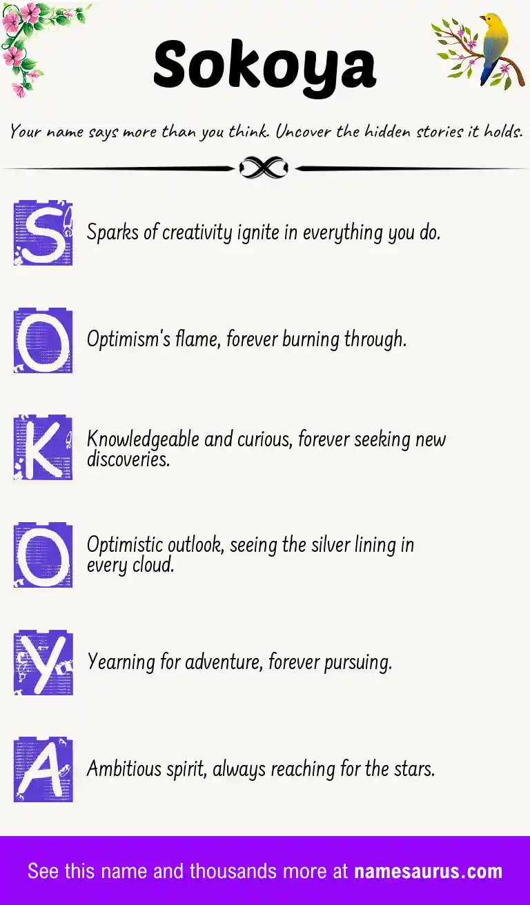 Acrostic poem about Sokoya.
