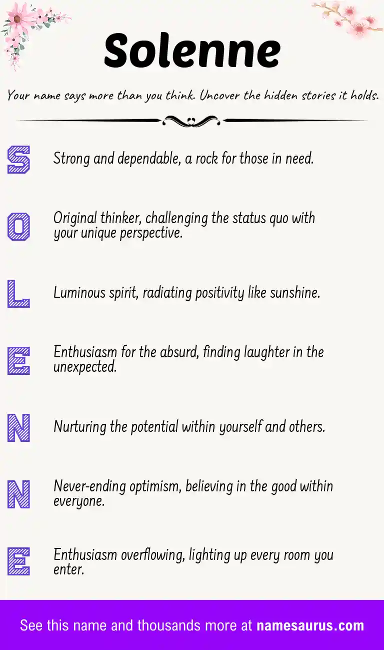 Acrostic poem about Solenne.