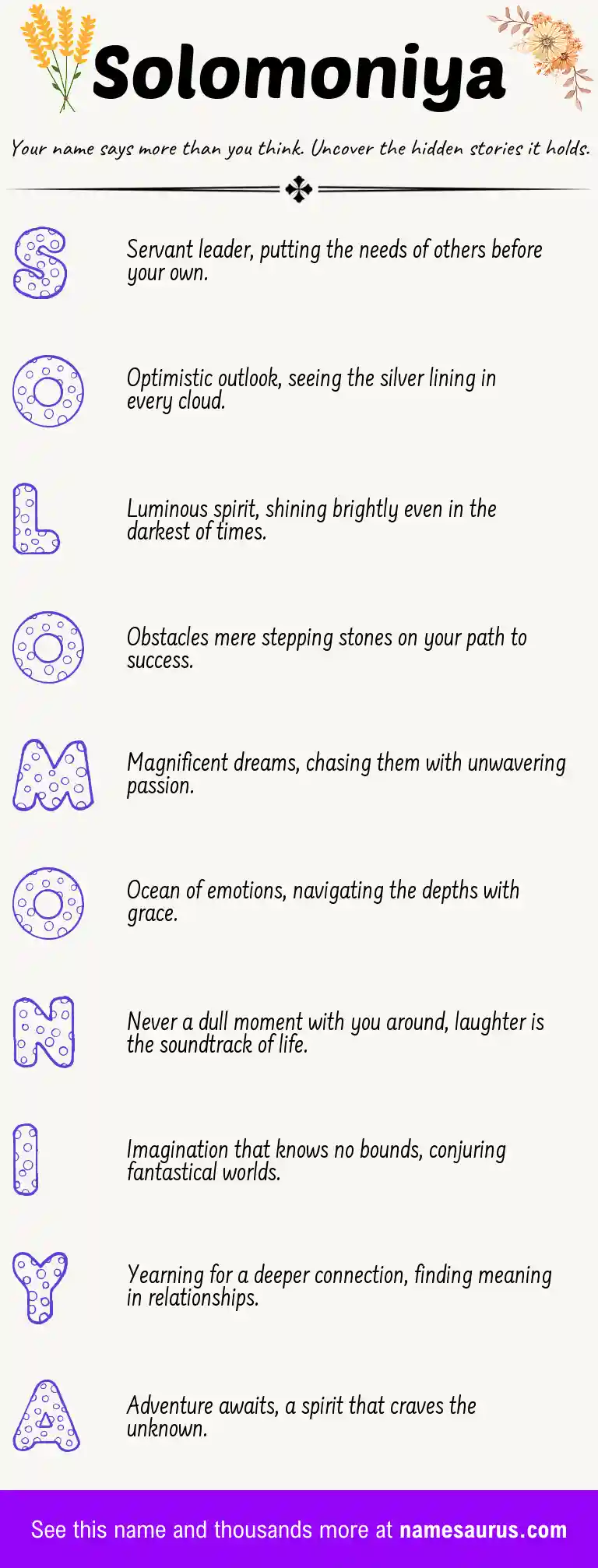 Acrostic poem about Solomoniya.