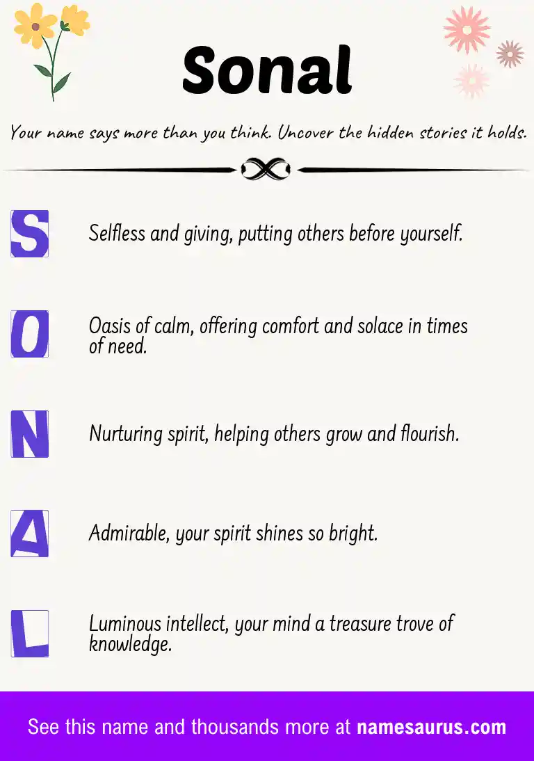 Acrostic poem about Sonal.